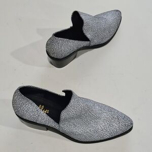 Shellys London Black and Light Blue Crackle Loafers  Pointy Toe Slip On Size 40